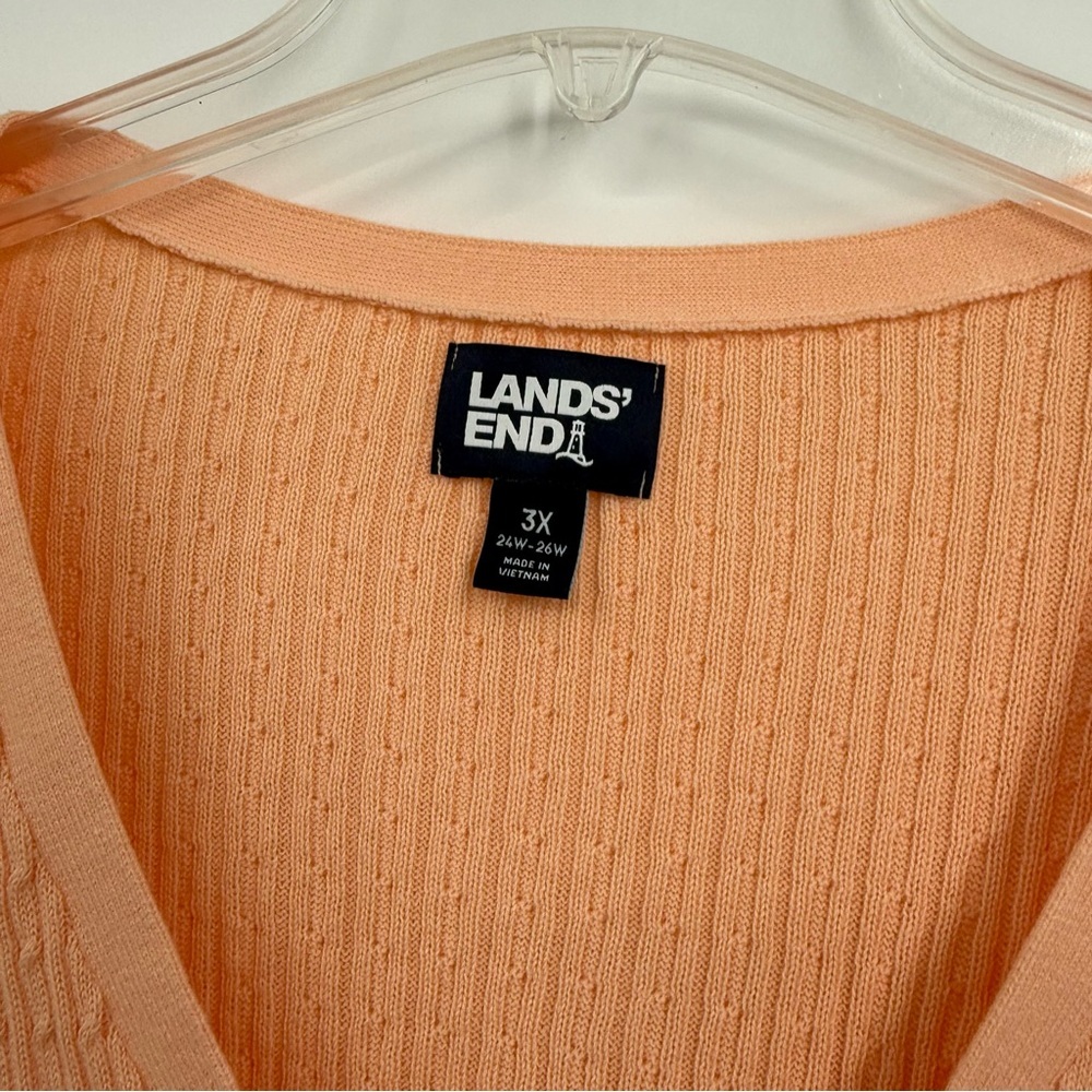 Lands End Cable Knit Sweater Womens Size 3X Long Sleeve V Neck cotton peach - Picture 6 of 9
